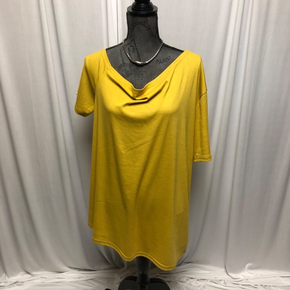 Crazy Train Tunic Womens Size 3XL Mustard Yellow Short Sleeve Asymmetrical NEW